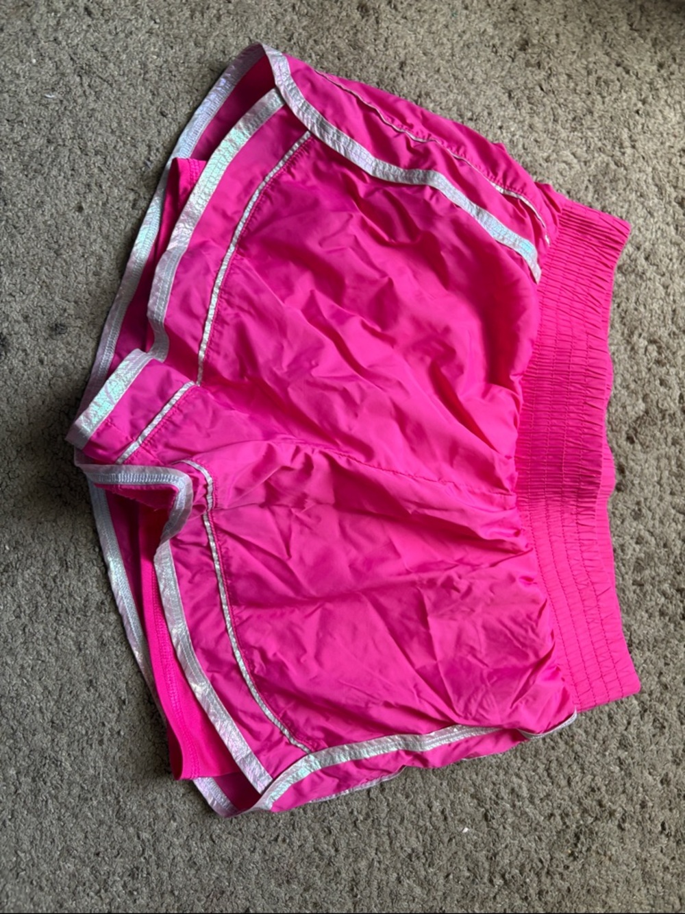 Women’s Hot Pink Athletic Shorts with Metallic Silver Trim